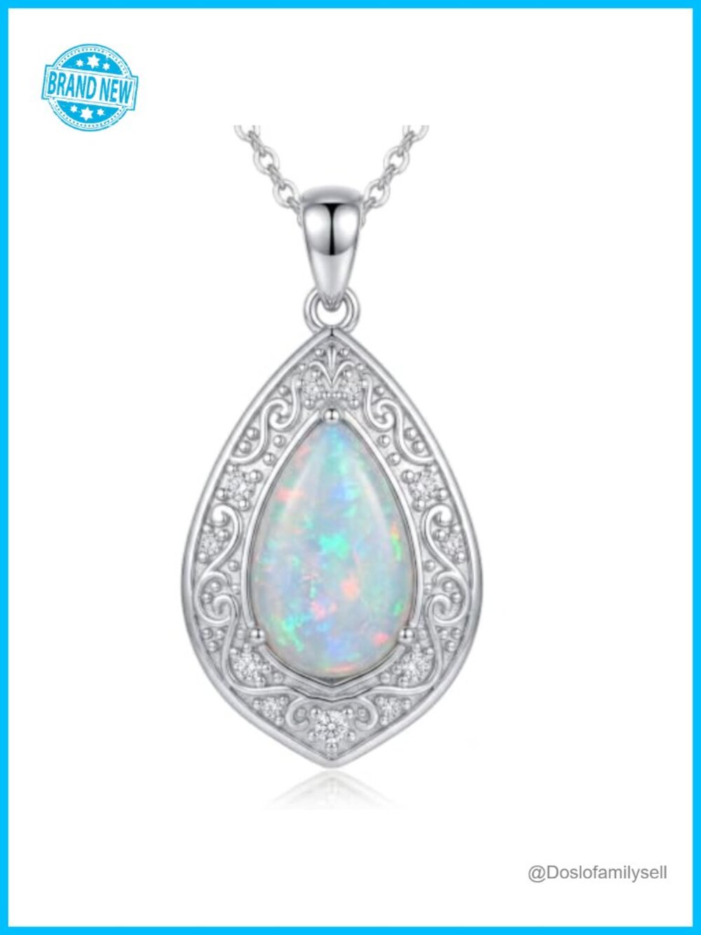 Sterling Silver Opal Necklace Moissanite Pendant Dainty 18+2 Inch Women Jewelry